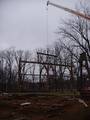 Camp Barn Frame Dismantle / The crew uses nylon straps to avoid marring the beams